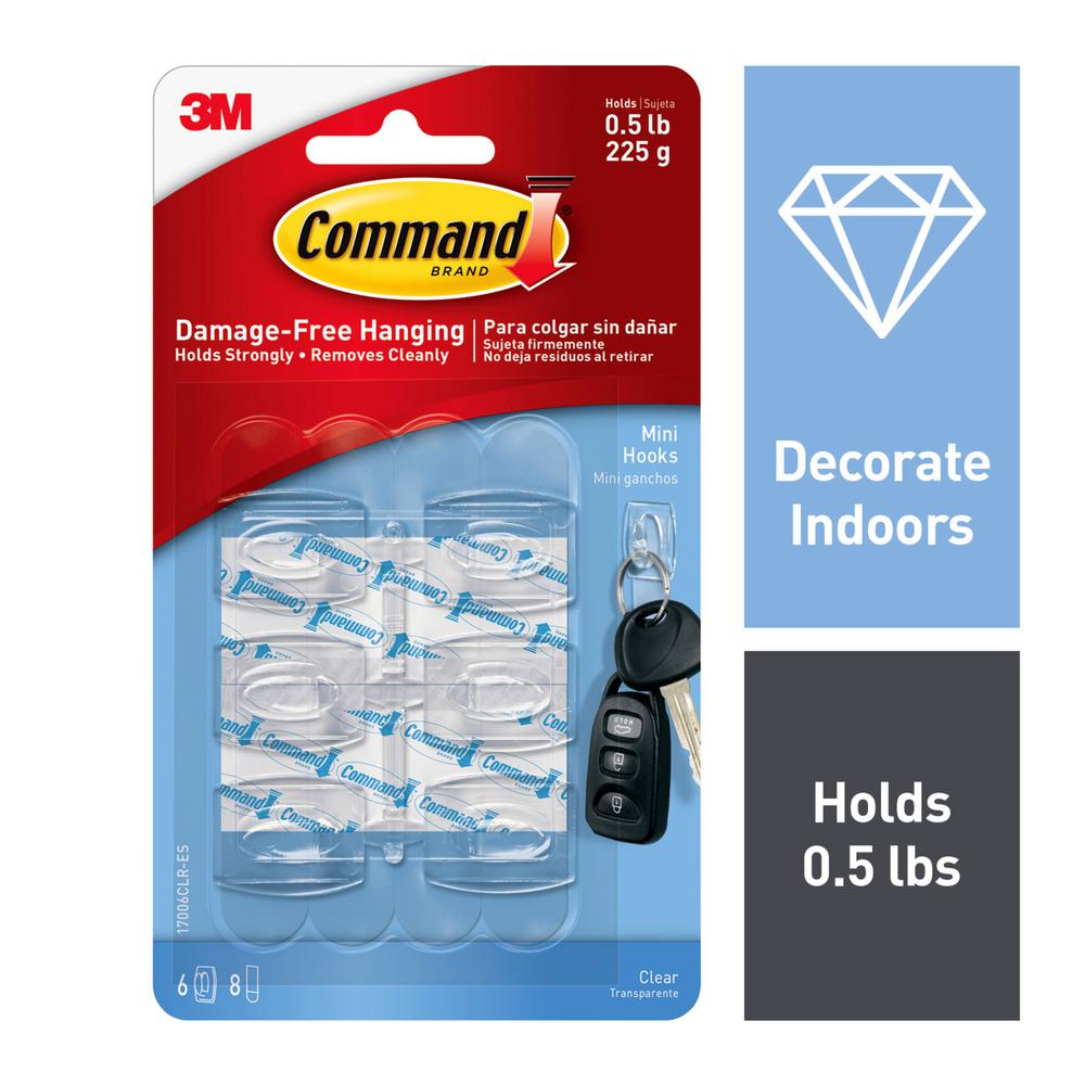 Command Mini Clear Hooks with Clear Strips (6Pack)17006CLR The Home