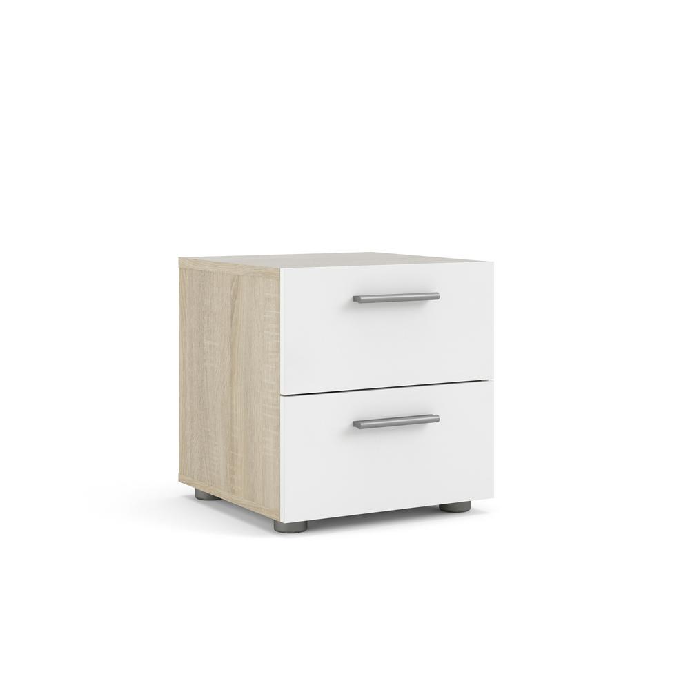 Tvilum Austin 2 Drawer Oak Structure White High Gloss Nightstand 70070akuu The Home Depot