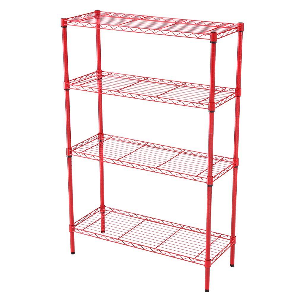 Wire Red Shelving Storage Organization The Home Depot 4 Tier Red Wire Shelf