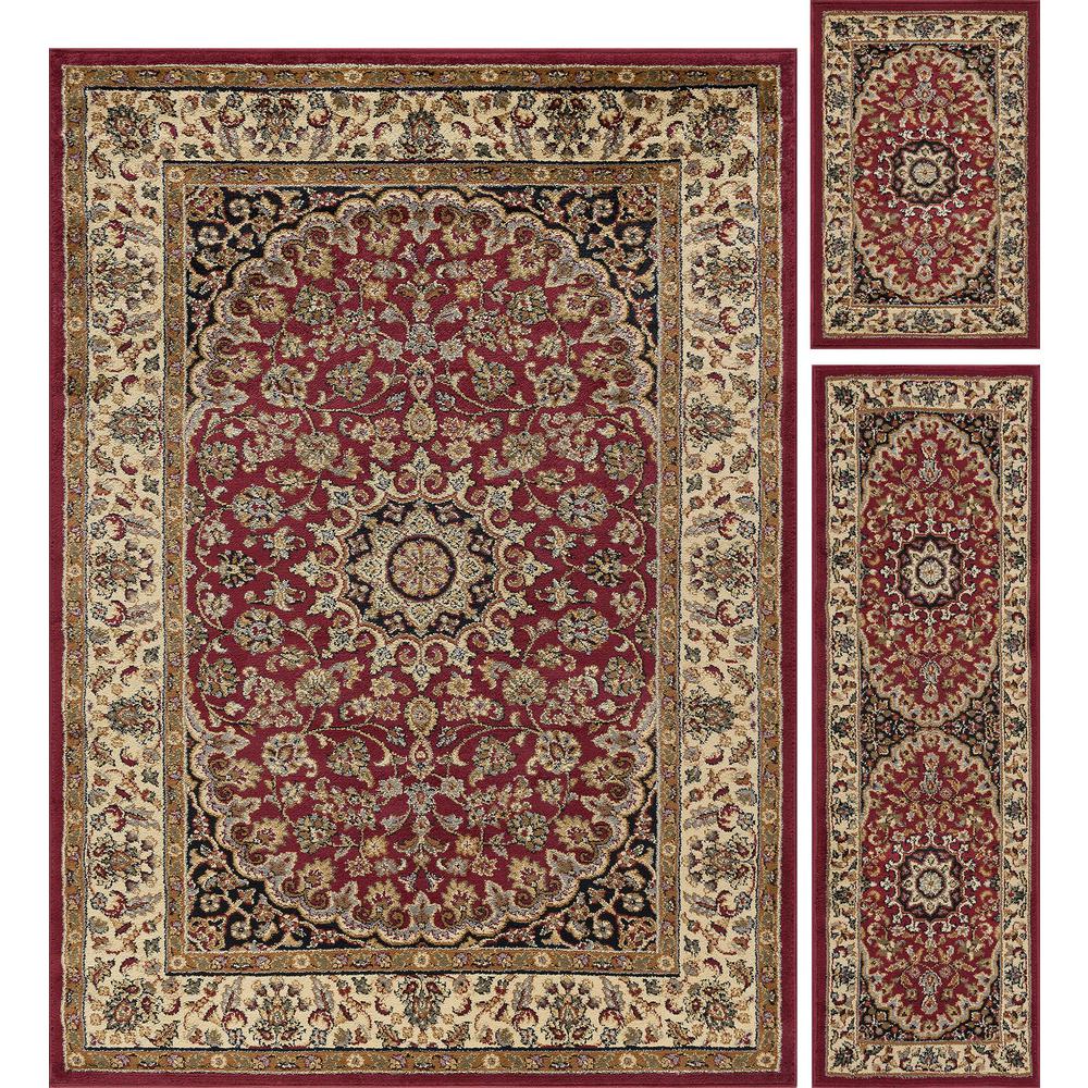 Tayse Rugs Elegance Red 5 Ft X 7 3 Piece Rug Set 5390 Pc Tayse Rugs Elegance Red 5 Ft X 7 3 Piece Rug Set