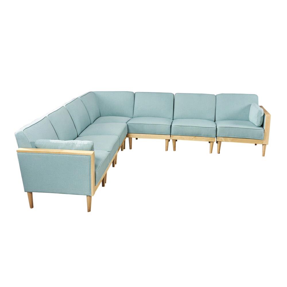 Noble House Pembroke Mid-Century Modern 7-Piece Sky Blue Fabric ...