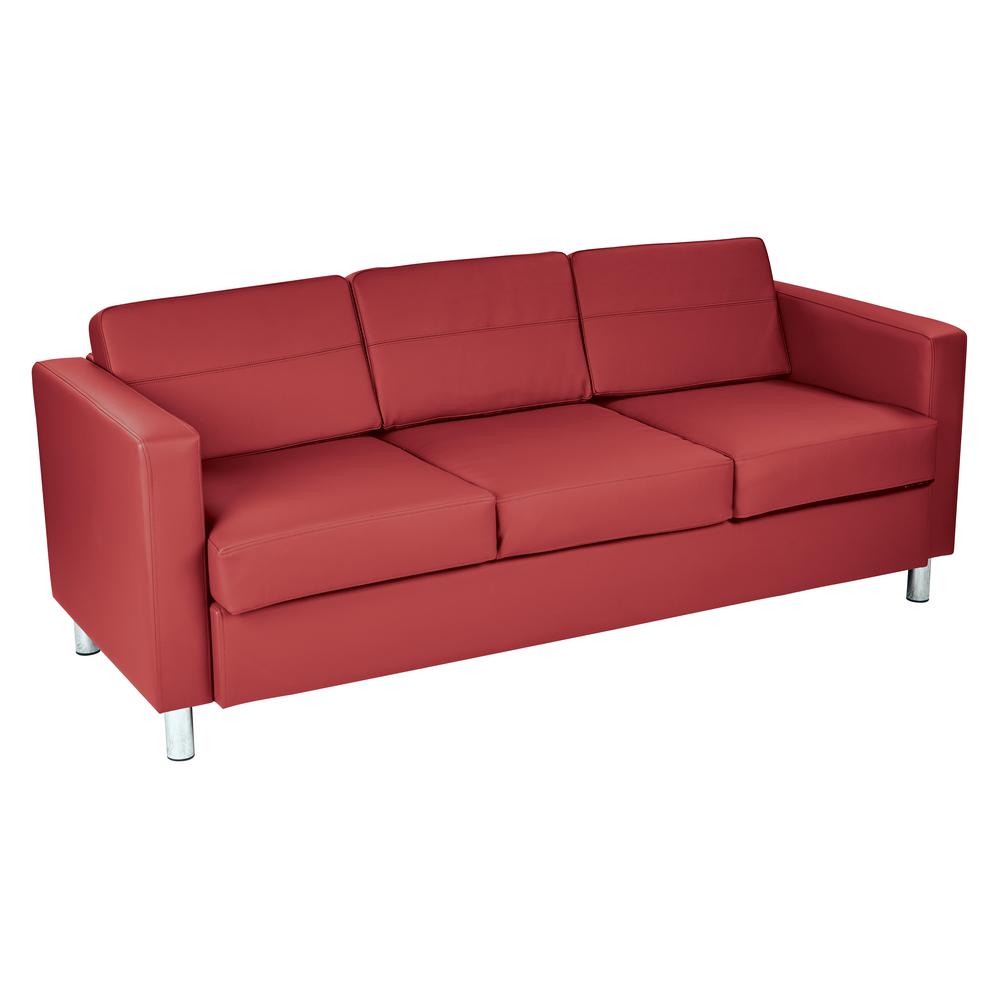 Osp Home Furnishings Pacific Dillon Lipstick Vinyl Sofa Couch With Osp Home Furnishings Pacific Dillon Lipstick Vinyl Sofa Couch With Box Spring Seats And Silver Color