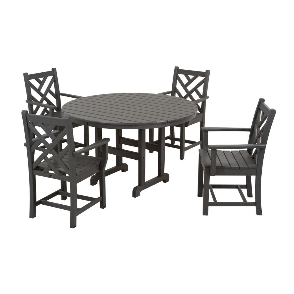 POLYWOOD Chippendale Slate Grey 5-Piece Plastic Outdoor Patio Dining ...