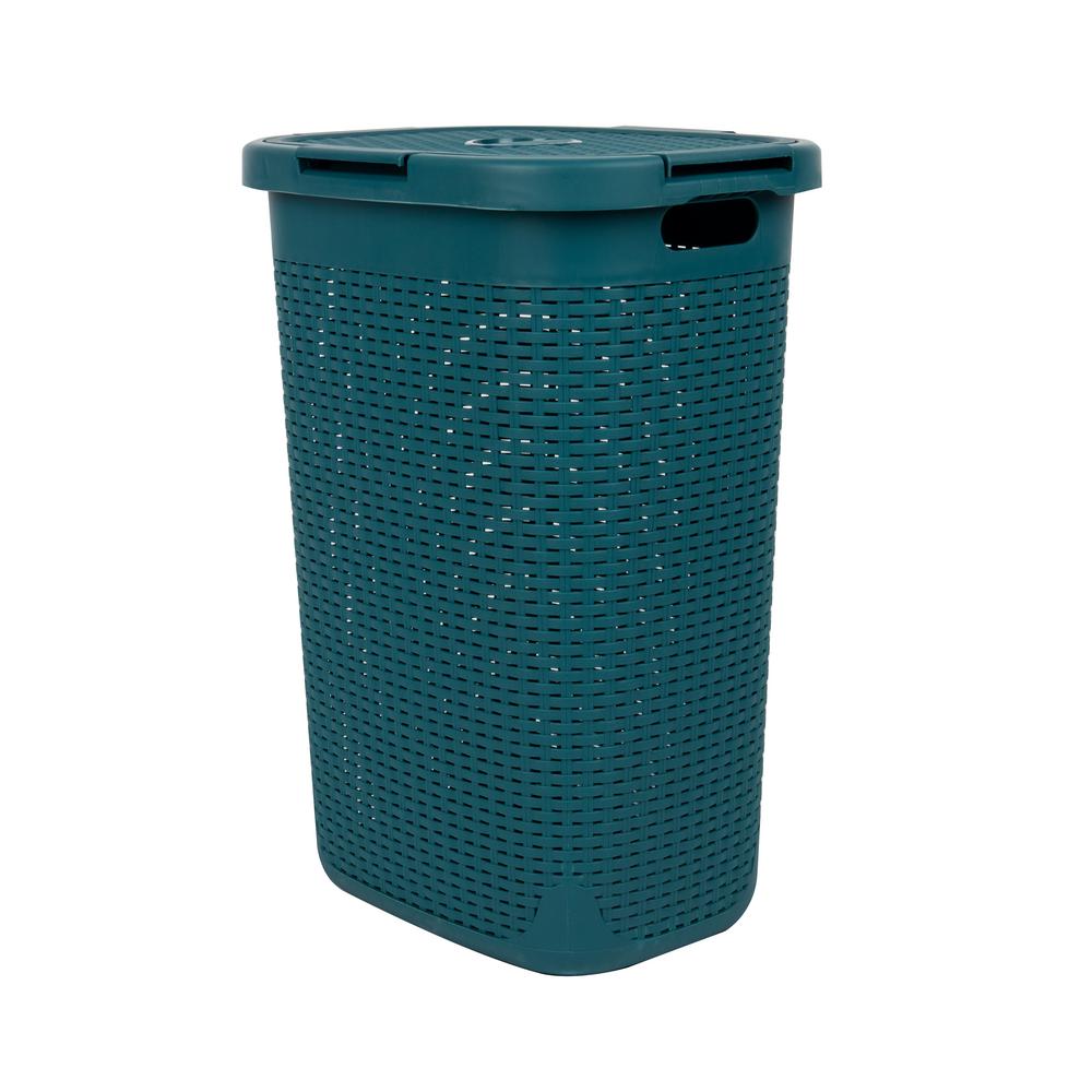 Mind Reader 60 l Blue Plastic Wicker Laundry Hamper60HAMPBLU The