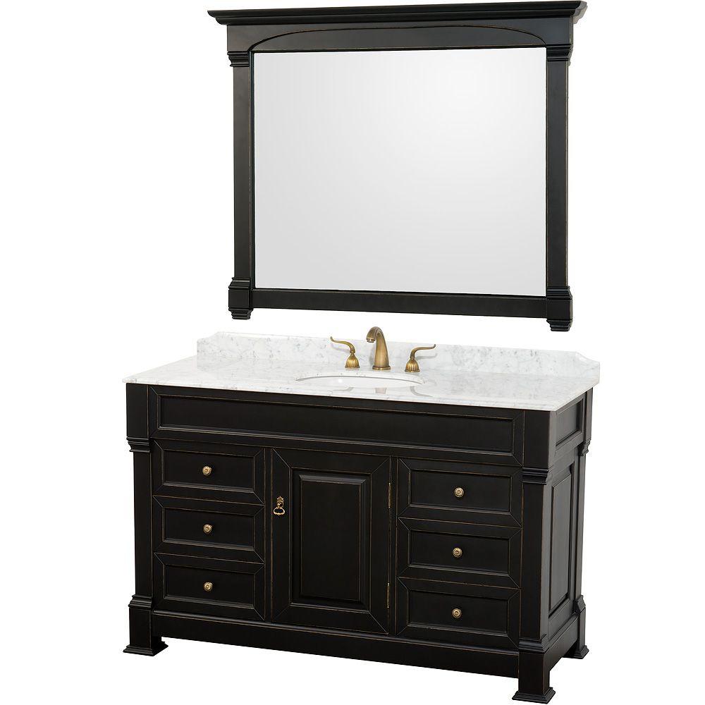 Wyndham Collection Andover 55 in. Vanity in Antique Black with Marble Vanity Top in Carrera