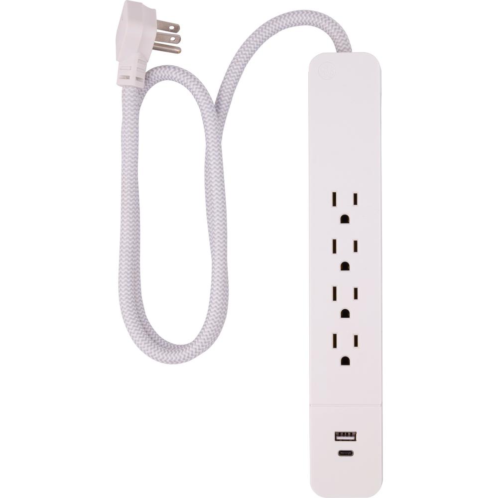 Ge 4 Outlet 1 Usb A 1 Usb C Surge Protector With 3 Ft Braided Cord White 41354 The Home Depot