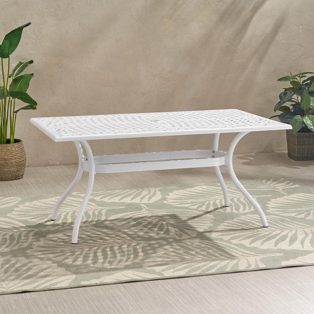 Noble House Phoenix 30 in. White Rectangle Aluminum Outdoor Dining