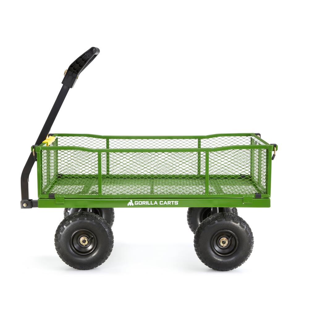 Gorilla Carts 4 Cu Ft Steel Utility, Green Metal Garden Wagon