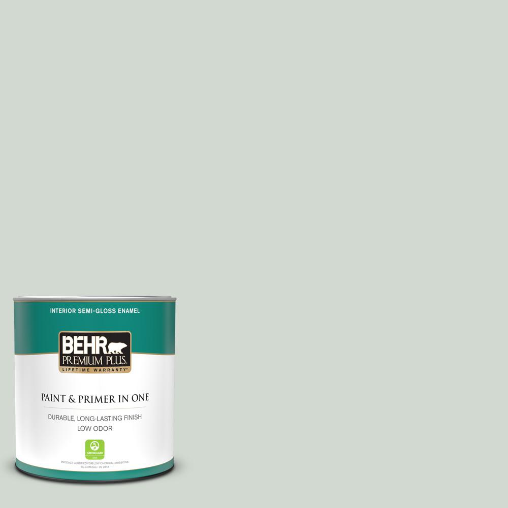 BEHR PREMIUM PLUS 1 qt. N4102 Brook Green SemiGloss Enamel Low Odor