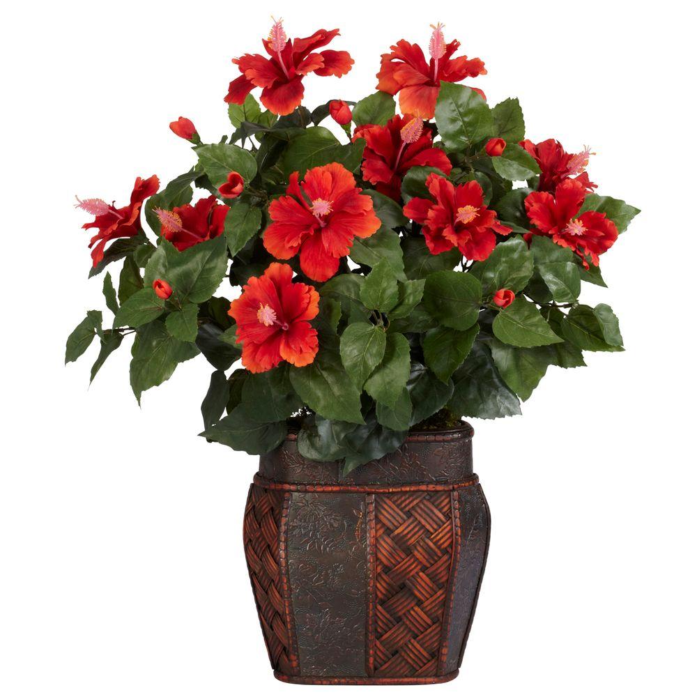 Nearly Natural 24 in. H Red Hibiscus with Vase Silk Plant-6667 - The ...