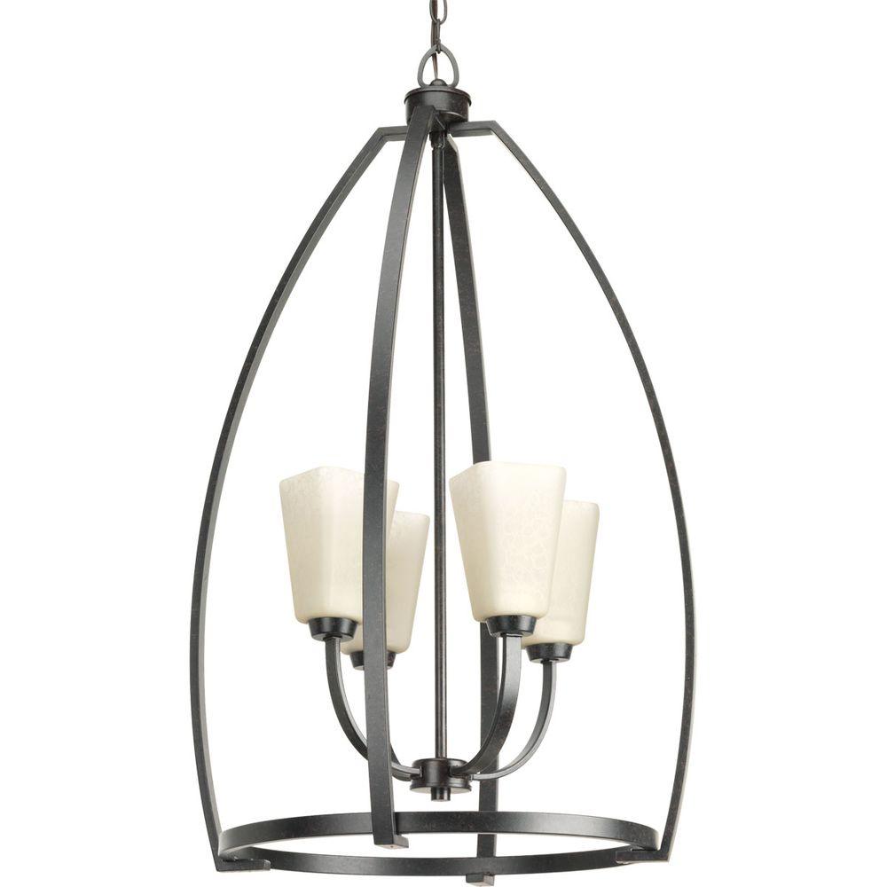 Progress Lighting Ridge Collection 4 Light Espresso Foyer Pendant Progress Lighting Ridge Collection 4 Light Espresso Foyer Pendant With Etched Watermarked Glass
