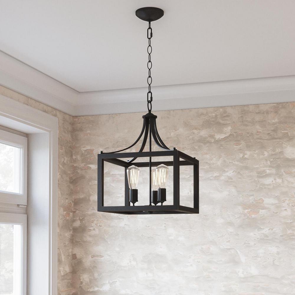hampton bay boswell quarter 3 light distressed black pendant