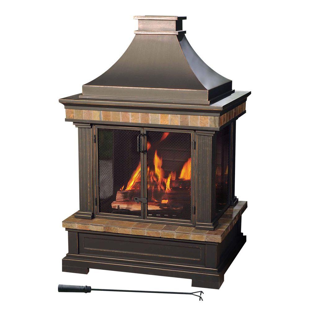 Sunjoy Amherst 35 In Wood Burning Outdoor Fireplace L Of082pst 3