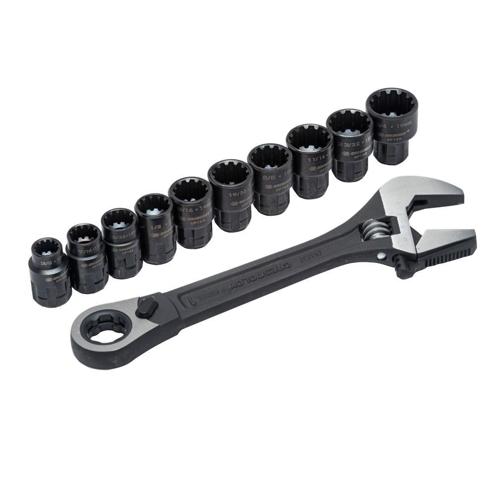 Crescent CPTAW8 11 Pc. Pass-Thru X6 Black Oxide Adjustable Wrench and Spline Socket Set