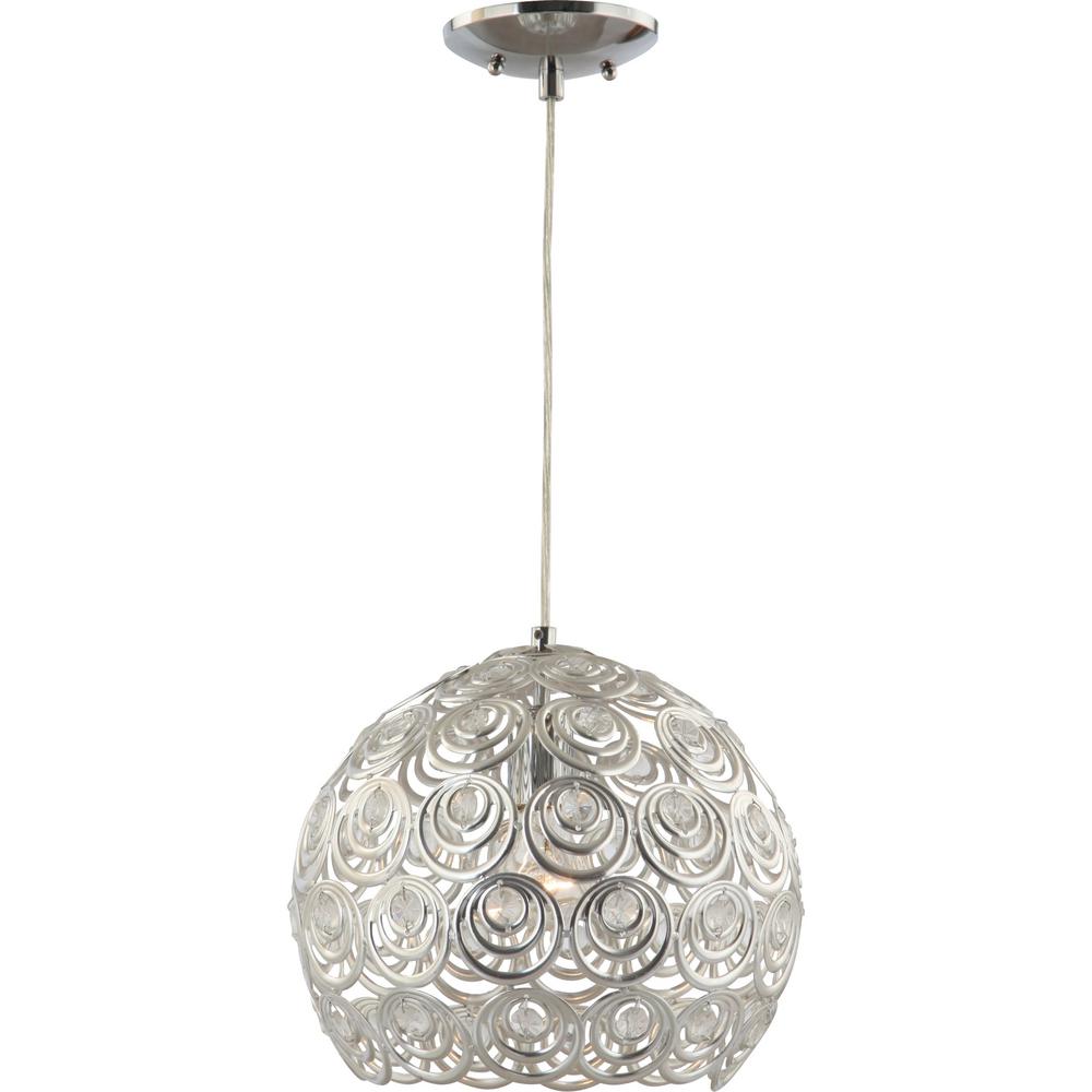 Volume Lighting 1 Light Indoor Chrome Pendant With Retro Orb Sphere Globe Bowl Sculptured Metal Rings And Clear Glass Centers