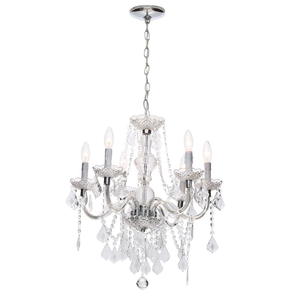 Hampton Bay Maria Theresa 6 Light Chrome And Clear Acrylic Chandelier C873CH06 The Home Depot