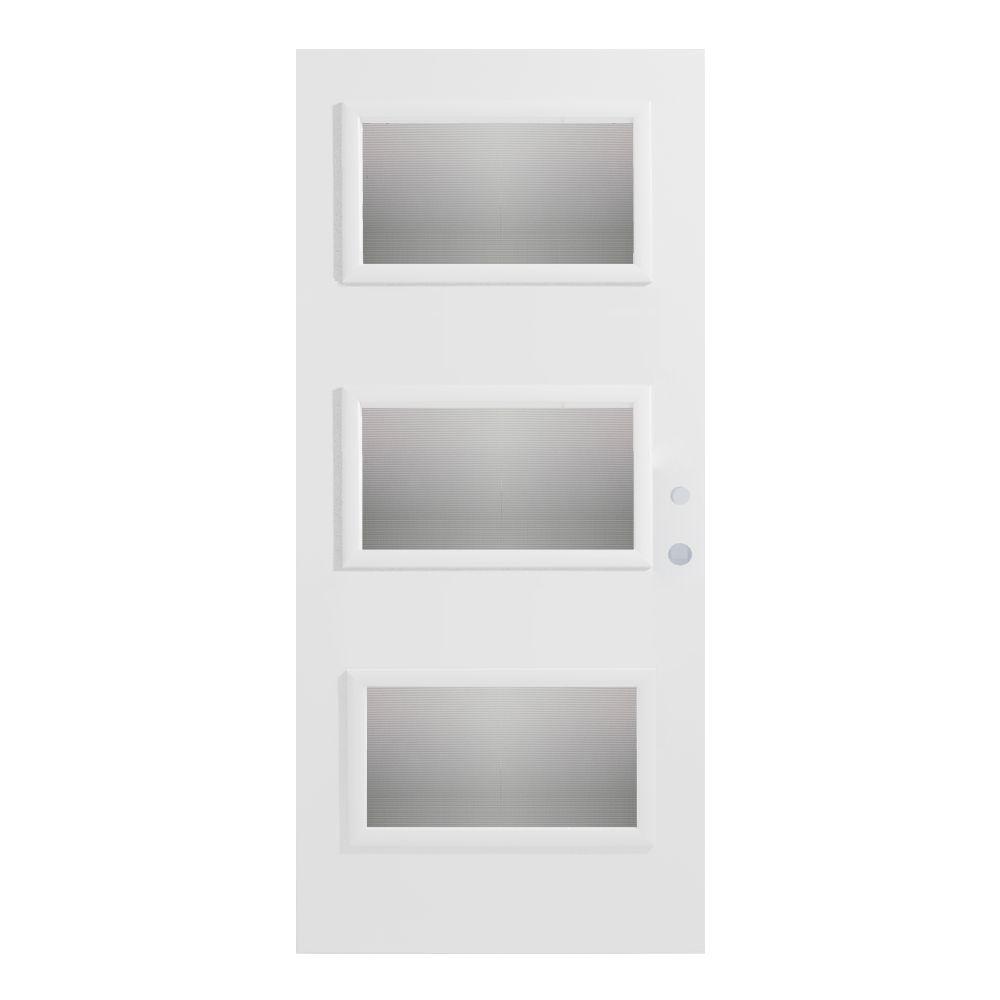 Stanley Doors 32 In X 80 In Dorothy Screen 3 Lite Painted White Left Hand Inswing Steel Prehung Front Door