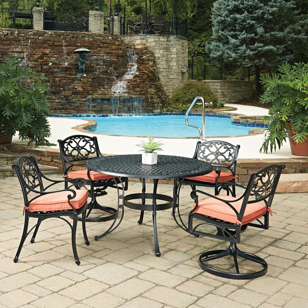 Homestyles Biscayne Black 5 Piece Cast Aluminum Outdoor Dining Set With C Cushions 5554 3285c The Home Depot Cast Aluminum Outdoor Dining Set