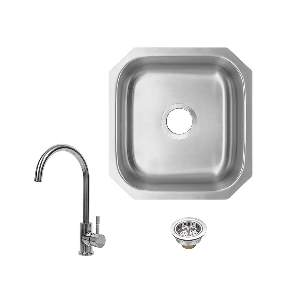 Glacier Bay Allin1 Undermount 18Gauge Stainless Steel 18 in. 0Hole Single Bowl Bar Sink with