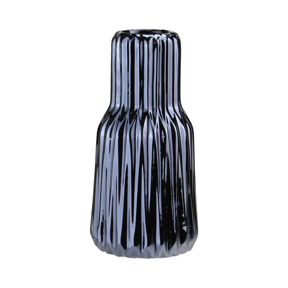 Northlight 7 in. Tall Ridged Metallic Navy Blue Ceramic Pillar Candle