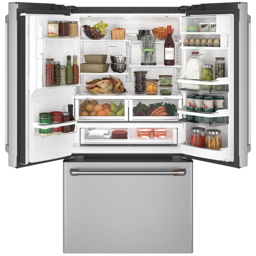 Cafe 22 2 Cu Ft Smart French Door Refrigerator In Stainless Steel Counter Depth And Energy Star Cye22tp2ms1 The Home Depot