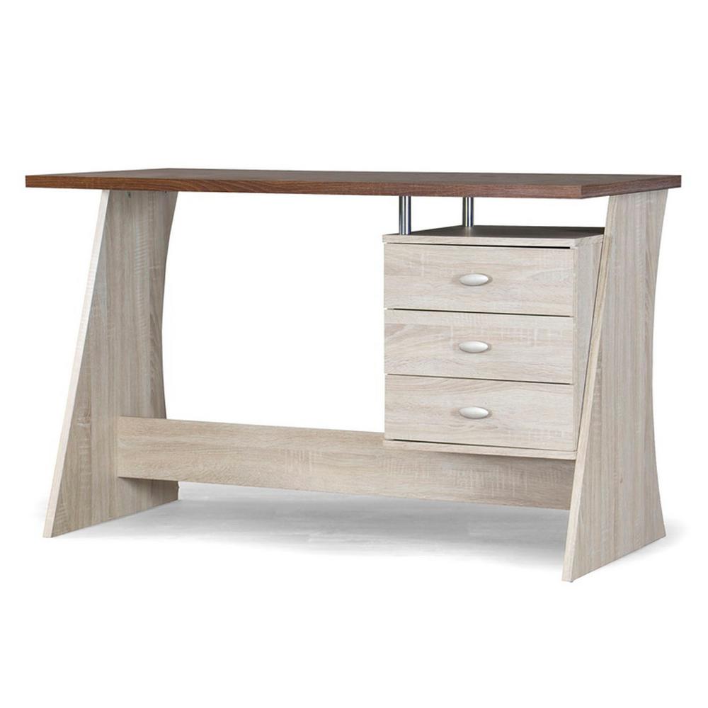 Baxton Studio 47 2 In Dark Brown Rectangular 2 Drawer Writing Desk With Angular Design 28862 5434 Hd The Home Depot