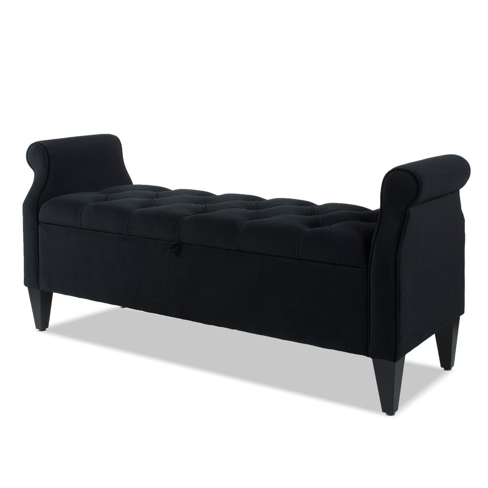 Jennifer Taylor Jacqueline Tufted Roll Arm Storage Bench Black