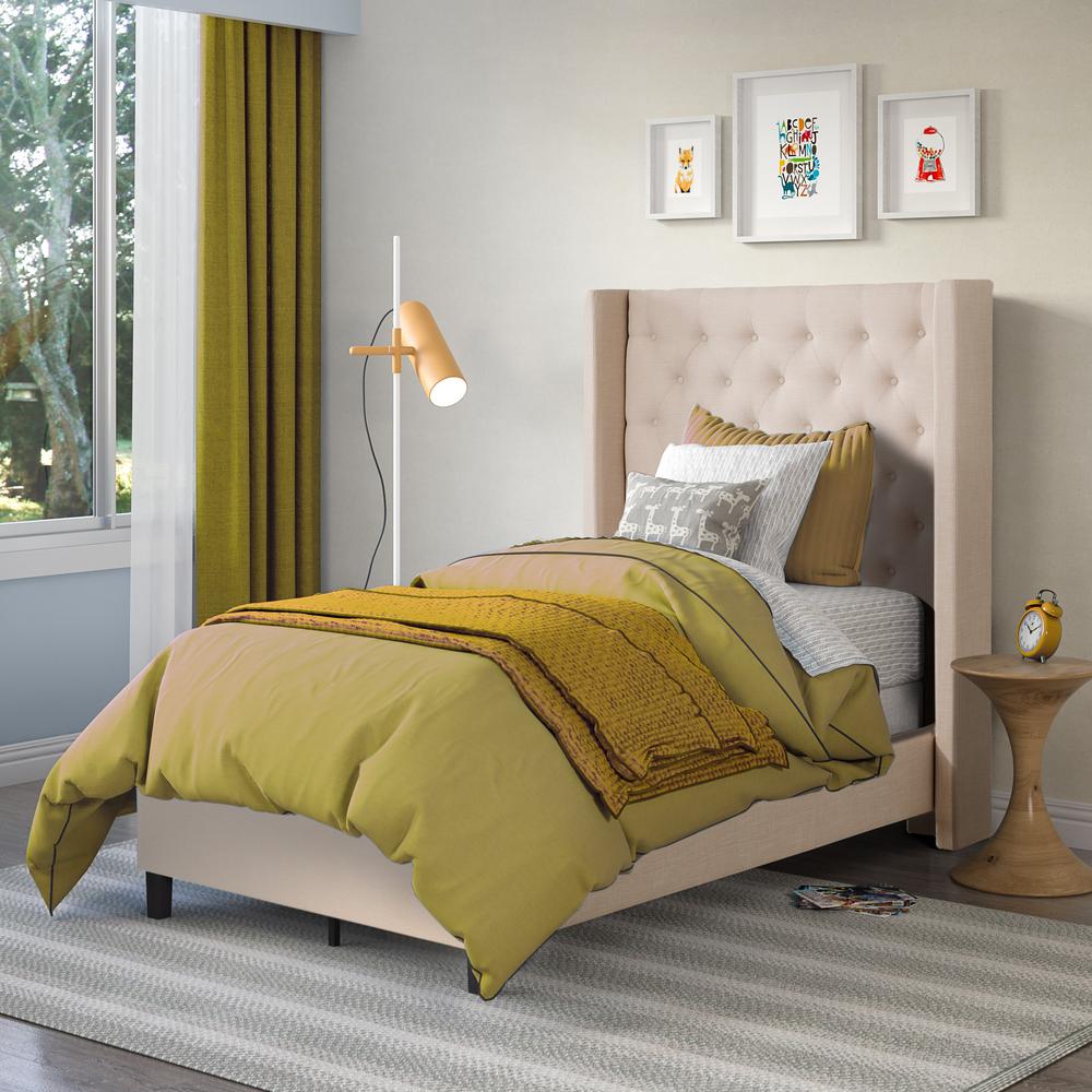 Corliving Fairfield Beige Tufted Fabric Twin Single Bed With Wings Fairfield Beige Tufted Fabric Twin Single Bed With Wings