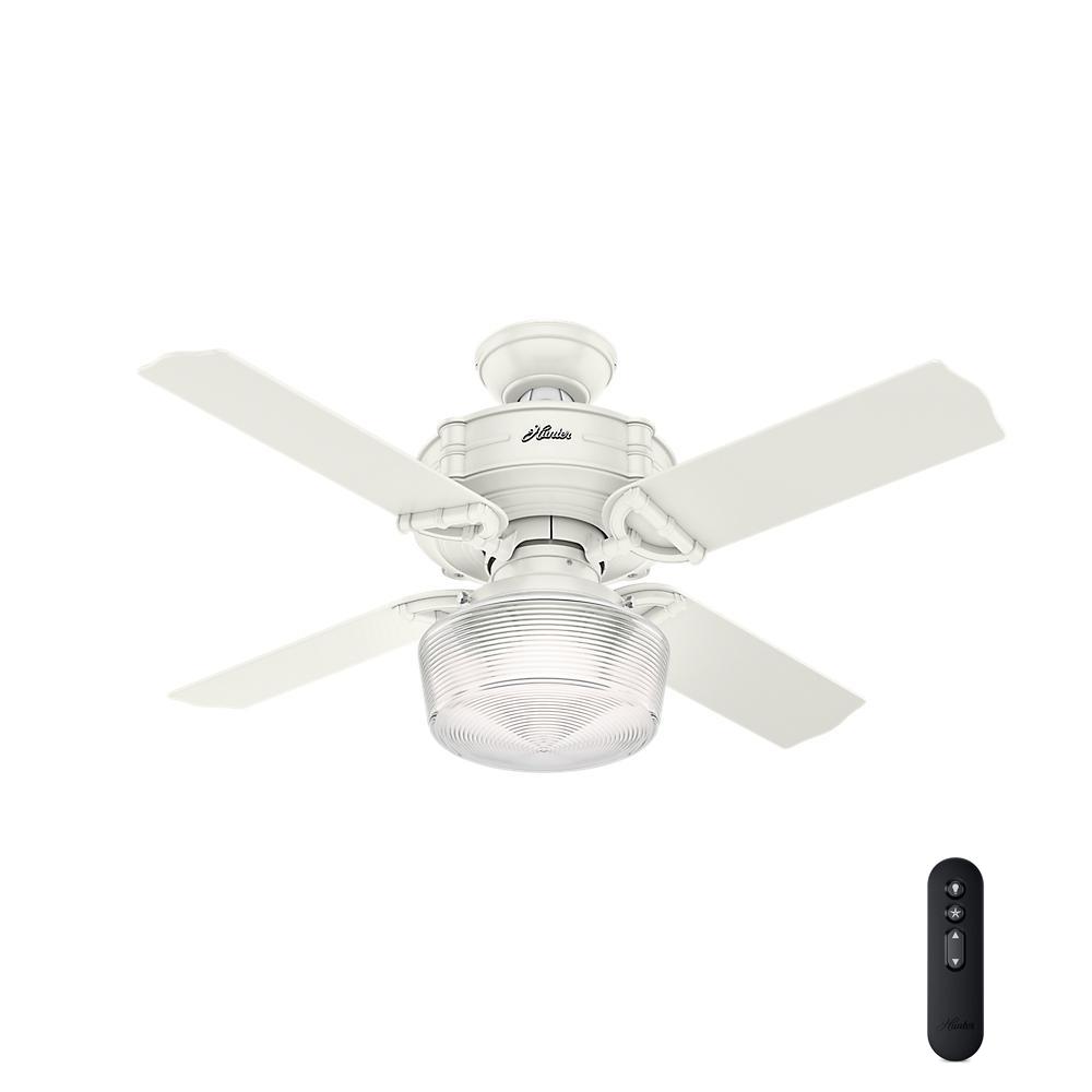 Hunter Brunswick 44 In Led Indoor Fresh White Ceiling Fan With Hunter Brunswick 44 In Led Indoor Fresh White Ceiling Fan With Globe Light Kit And