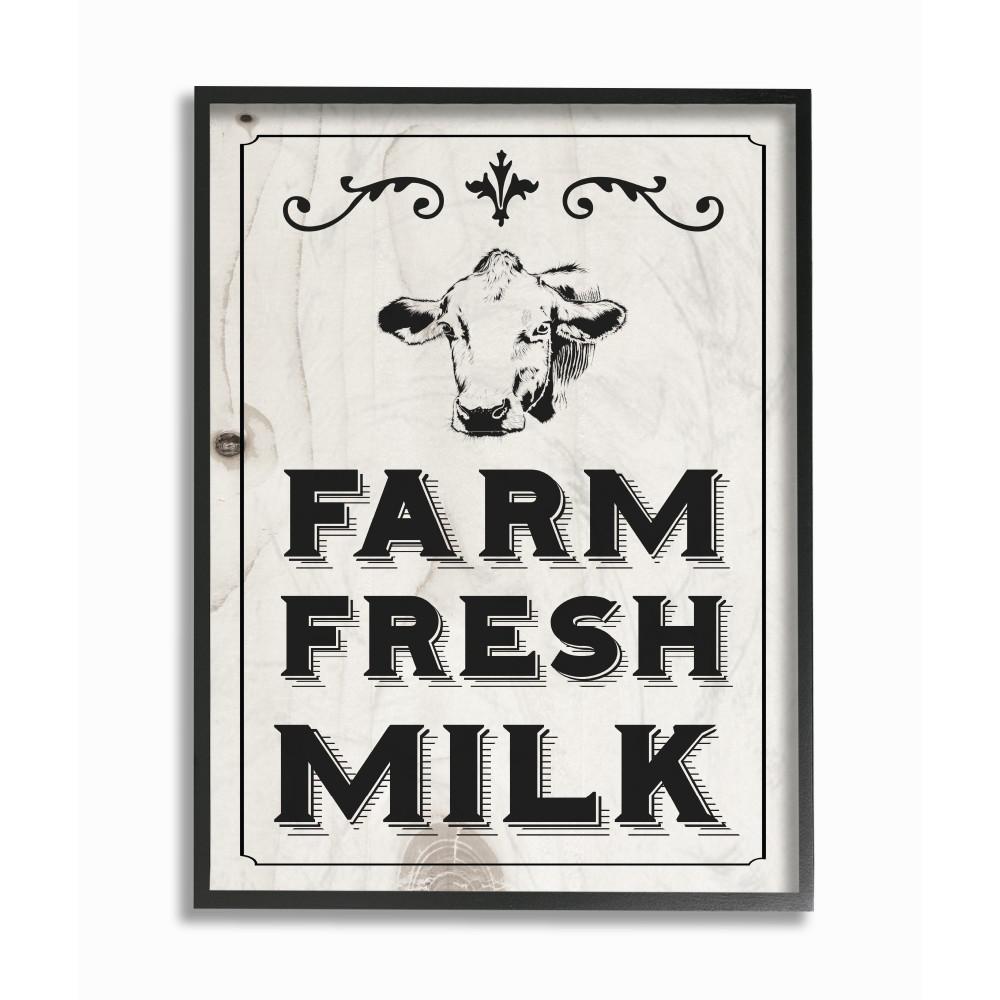 Stupell Industries 16 In X In Black And White Farm Fresh Country Milk Cow By Daphne Polselli Framed Wall Art Kwp 38 Fr 16x The Home Depot