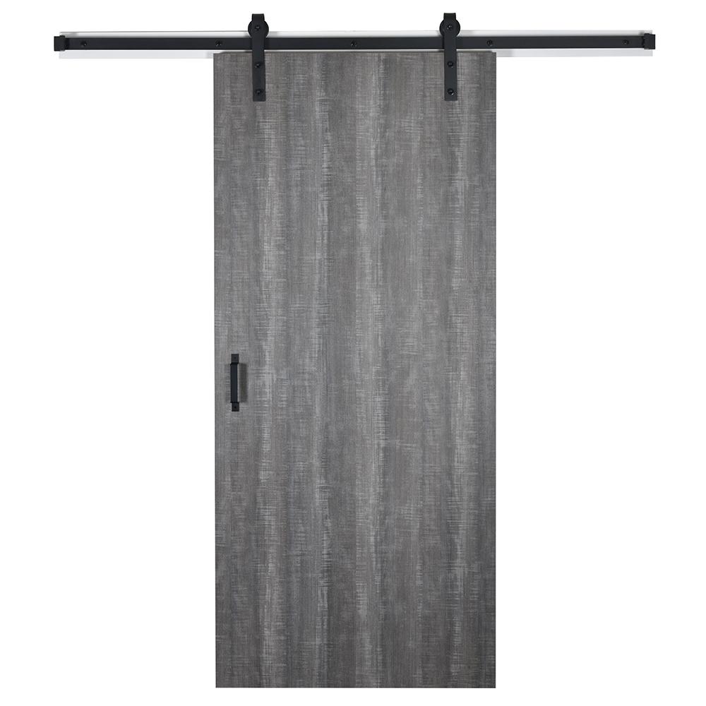 37 In X 84 In Weathered Char 8204 16 Solid Core Wood Flush Barn Door With Sliding Door Hardware Kit