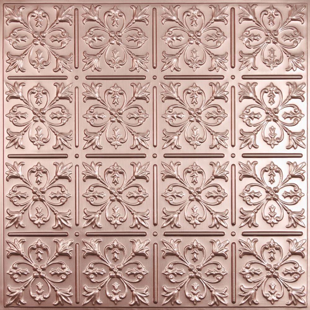 Ceilume Fleur De Lis Faux Copper 2 Ft X 2 Ft Lay In Or Glue Up Ceiling Panel Case Of 6