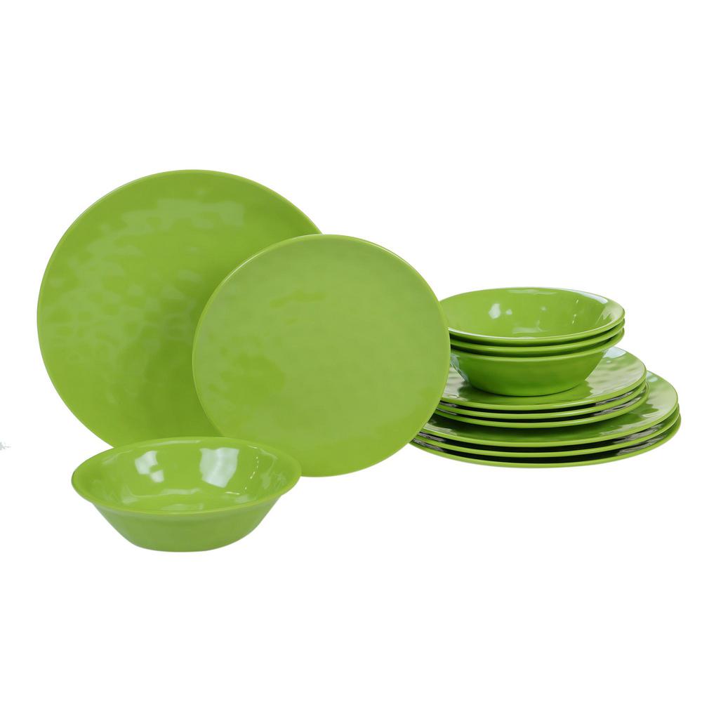 Certified International Melamine Green 12Piece Dinnerware Set89214RM The Home Depot