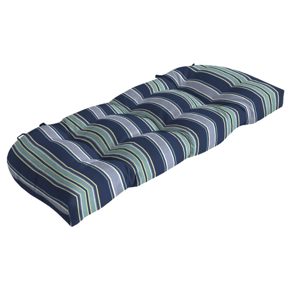 outdoor bench cushion stripe sapphire aurora arden selections cushions wicker settee ties countoured tufted