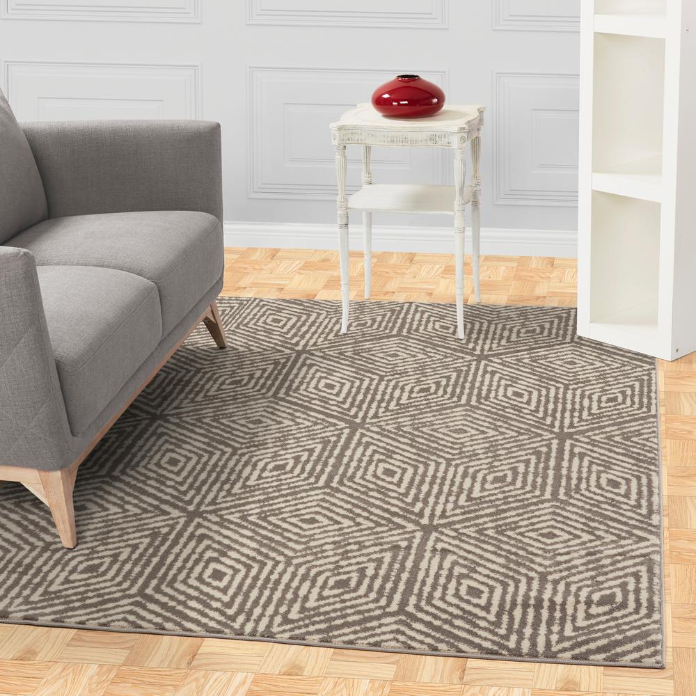 Diagona Designs Jasmin Collection Cubes Design Gray and Ivory 3 ft. x