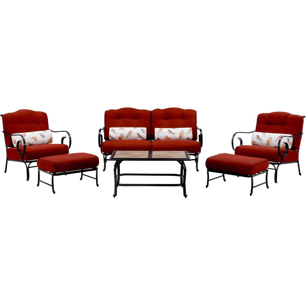 Fade Resistant Red Black Patio Conversation Sets Outdoor Oceana 6 Piece Metal Patio Seating Set With A Tile Top Coffee Table And