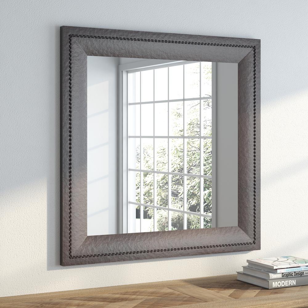 32 75 In X Espresso Leather Square Vanity Wall Mirror Espresso Leather Square Vanity Wall Mirror