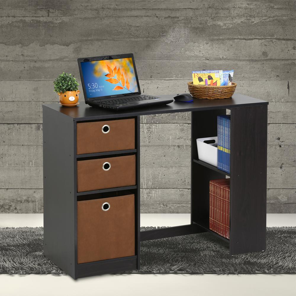 Furinno 39 37 In Espresso Rectangular 3 Drawer Computer Desk