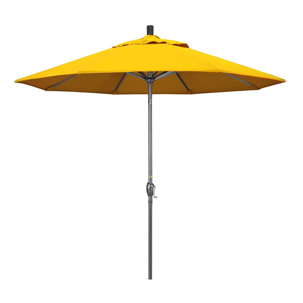 California Umbrella 9 Ft Hammertone Grey Aluminum Market Patio Umbrella With Push Button Tilt Crank Lift In Sunflower Yellow Sunbrella Gspt908010 5457 The Home Depot