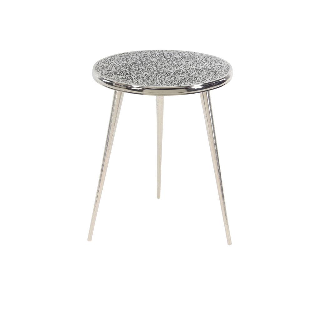 Silver Round Flourished Accent Table Silver Round Flourished Accent Table