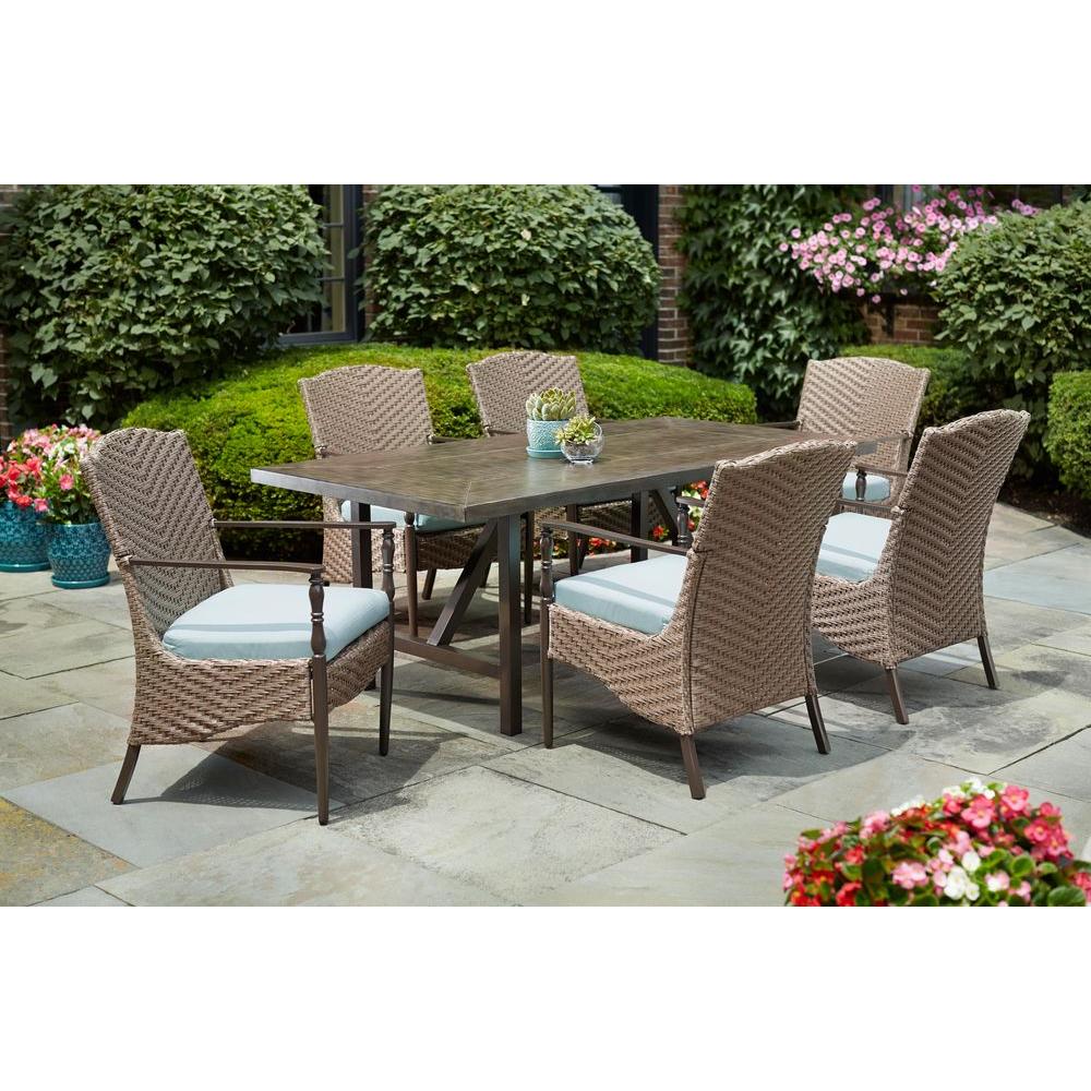 Hampton Bay Bolingbrook 7-Piece Patio Dining Set with Sunbrella ...