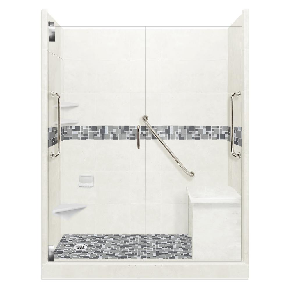 American Bath Factory Newport Freedom Grand Hinged 34 In X 60 Newport Freedom Grand Hinged 34 In X 60 80 Left Drain Alcove Shower Kit Natural Buff And Chrome Hardware