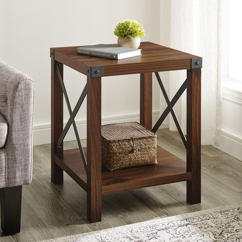 Walker Edison Furniture Company Rustic Wood Side Table Dark Walnut