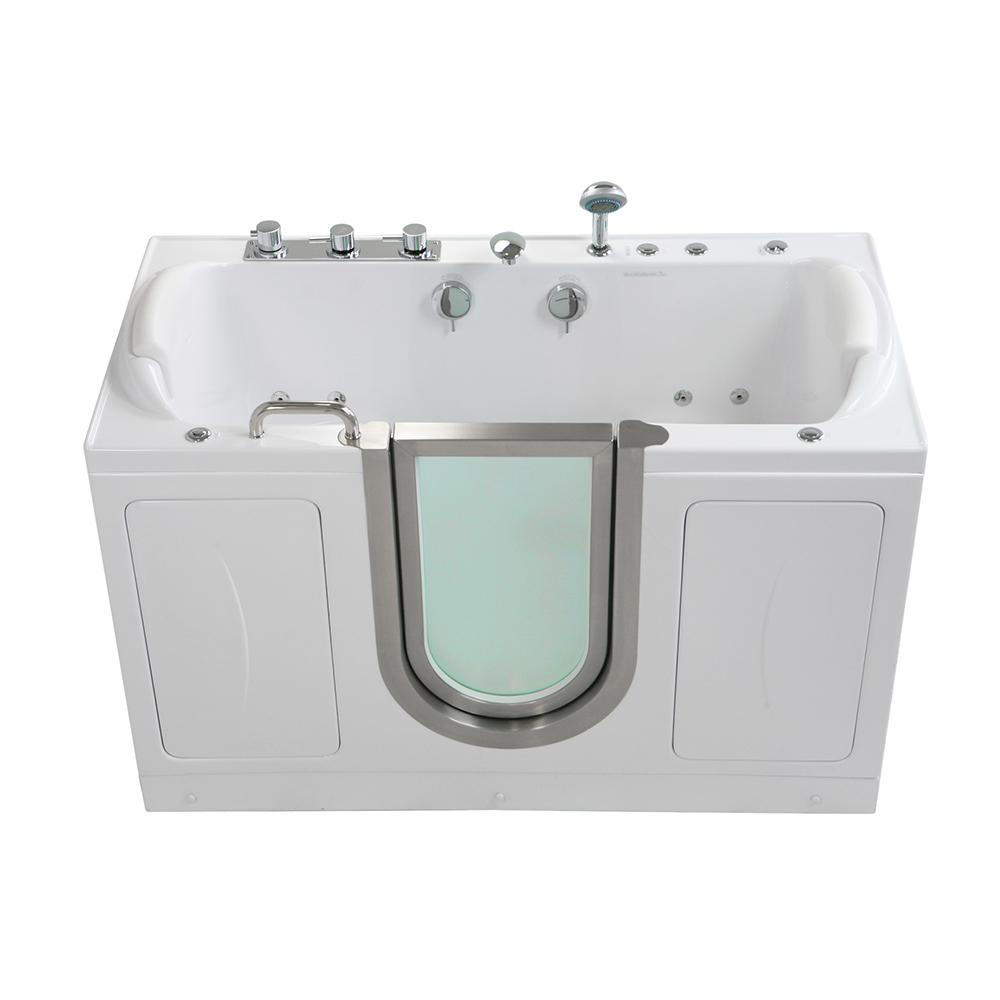 Ella Companion 2 Seat 60 In Walk Whirlpool And Air Bath Bathtub Walk In Whirlpool And Air Bath Bathtub White Center Door Faucet Set 2 Dual Drain