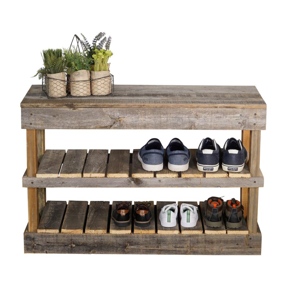 Del Hutson Designs Reclaimed Barnwood Natural Shoe Rack Bench Dhd3005 The Home Depot Wood shoe rack shoe racks wooden shoe cabinet wooden street rack design trends shoe storage small spaces solid wood. usd