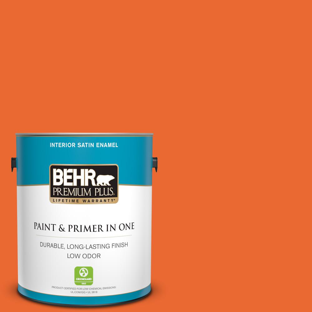 BEHR Premium Plus 1 gal. 220B7 Electric Orange Satin Enamel Low Odor