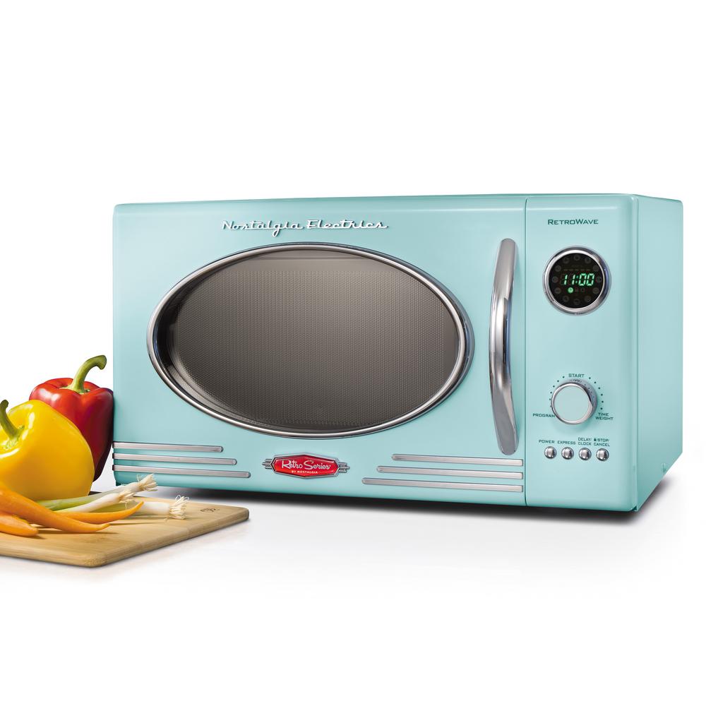 Nostalgia 0 9 Cu Ft Countertop Microwave Oven In Aqua Rmo4aq