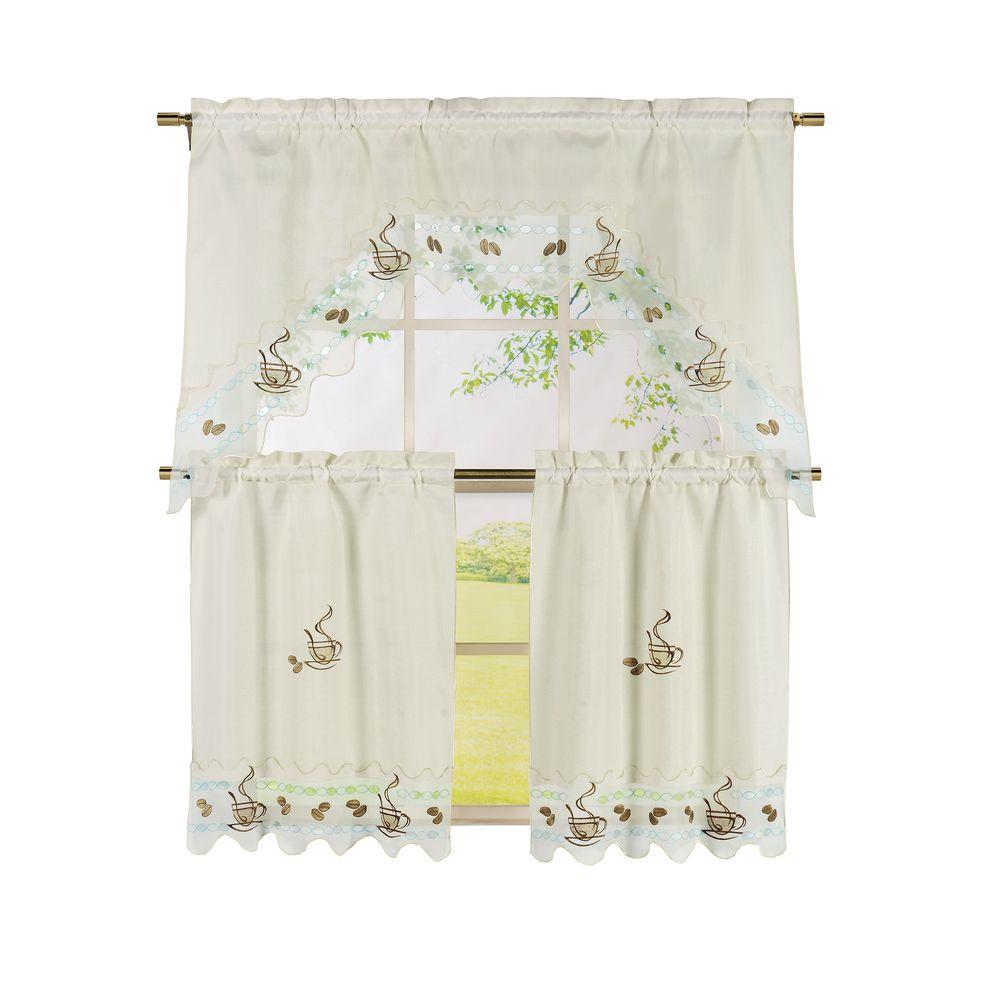 Window Elements Semi Opaque Coffee Talk Embroidered 3 Piece