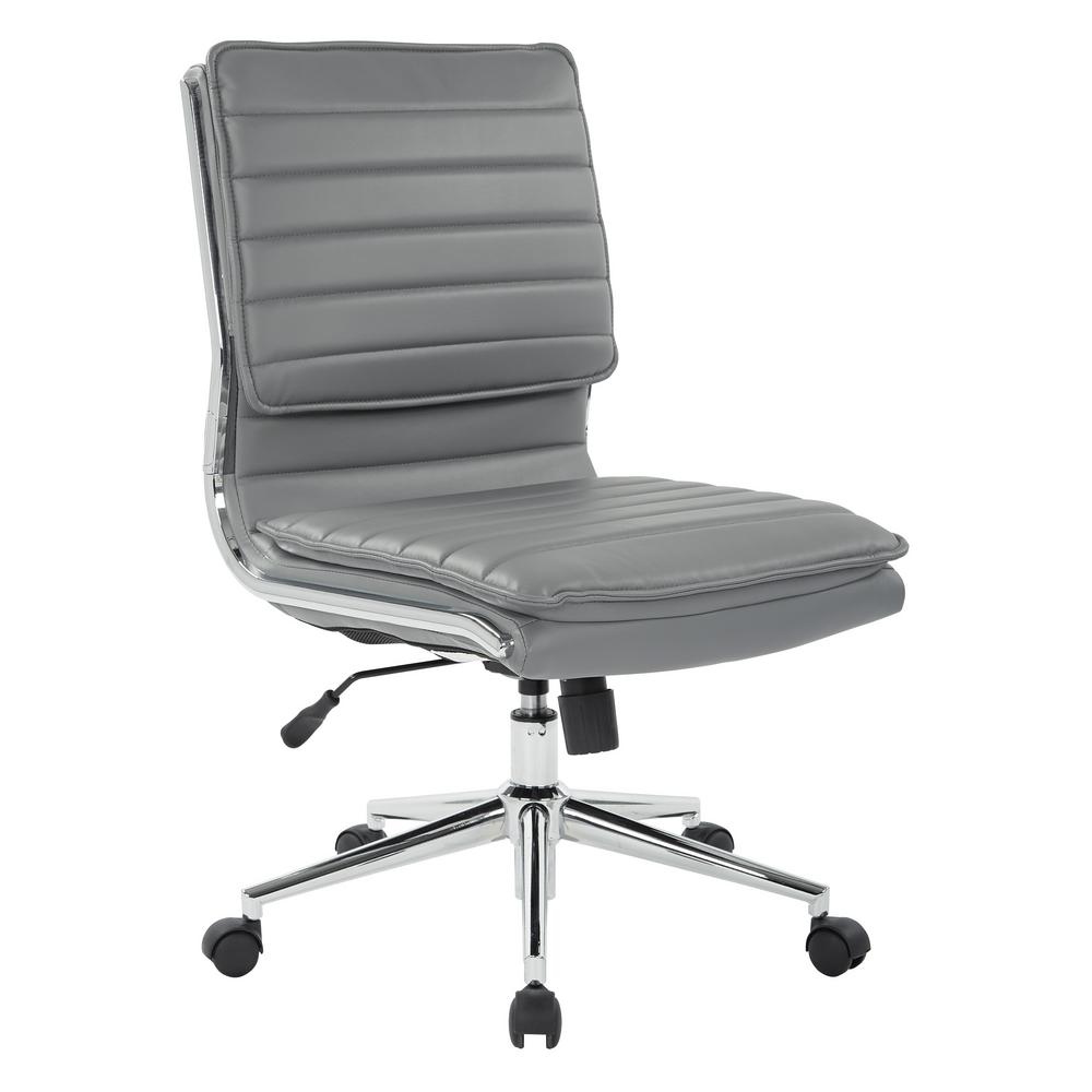 Office Star Products Armless Mid Back Manager S Faux Leather Chair In Charcoal With Chrome Base Spx23592c U42 The Home Depot