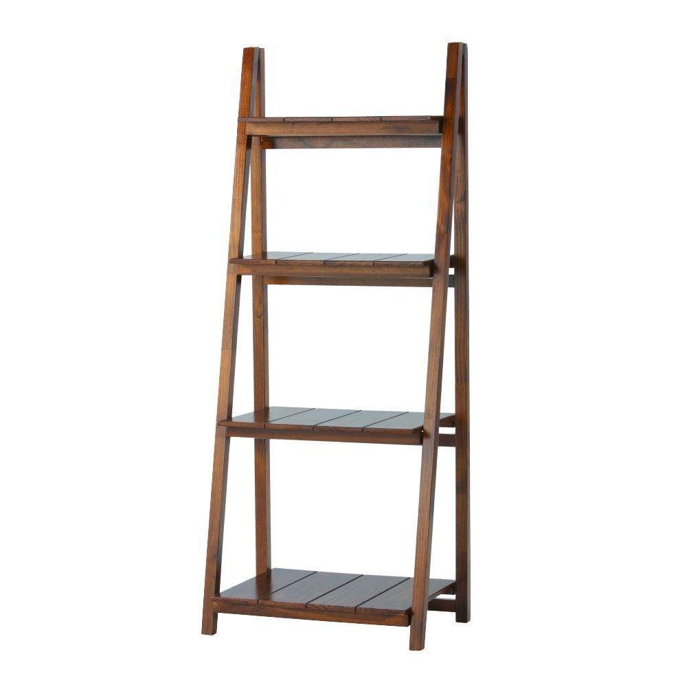 Casual Home 60 In Brown Wood 4 Shelf Ladder Bookcase With Open